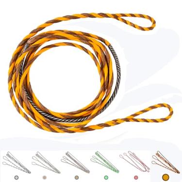 Imagem de Deerseeker Flemish D97 Corda de Arco Torcida Artesanal 16 Fios 137-177.8 cm Voo Rápido para Arco Recurvo Tradicional Longbow Substituição Acessórios de Tiro com Arco (Marrom + Amarelo, AMO 162.6 cm