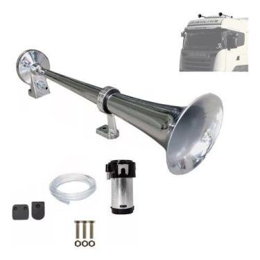 Imagem de Buzina Caminhão Marítima Carro Cromada 45cm 12v C/compressor - NoBrand