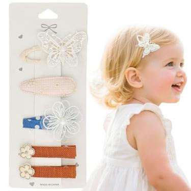 Imagem de Conjunto de 5 clipes de cabelo para bebês - 3 presilhas de pressão e 2 clipes de bico de pato para meninas, elegantes e fofos, grampos de cabelo infantis antiderrapantes