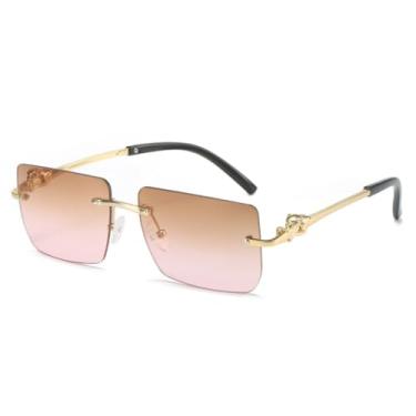Imagem de Óculos de sol retangulares de metal sem armação, cabeça de leopardo, sem aro, luxuosos, UV400 (C2)