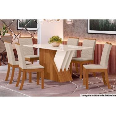 Imagem de Sala De Jantar Completa épic Sc24 Tampo Madeirado Com Vidro Canto Curvo 160x90cm E 6 Cadeiras Isa Nature-linho - Henn
