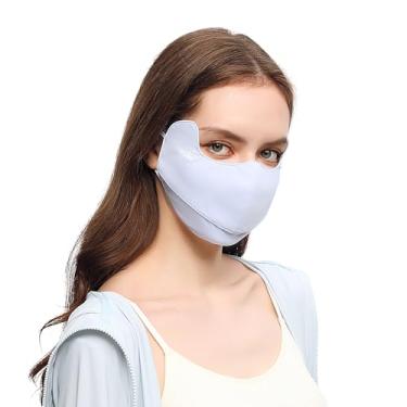 Imagem de OHRAIN Capa facial anti-UV FPS 50+ com proteção Canthus e respirável, aberta, lavável, reutilizável, máscara facial tridimensional azul