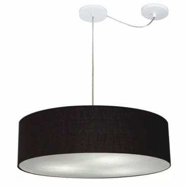 Imagem de Lustre Pendente Cilíndrico Com Desvio De Centro Vivare Md-4265 Cúpula Em Tecido 60x15cm - Bivolt Preto 127/220v