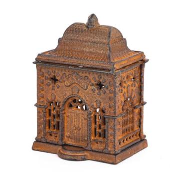Imagem de Sungmor Suporte de vela vintage de ferro fundido Tealight - Suporte de vela de metal rústico, lanterna de castelo em miniatura, pequeno suporte de incenso - Detalhe decorativo para casa, jardim ou
