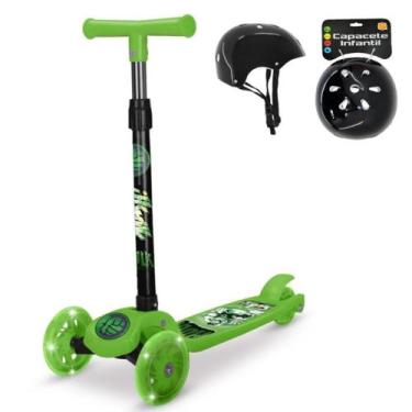 Imagem de Patinete Dobrável Infantil Hulk 3 Rodas 30Kg Luz Led e Capacete - Etil