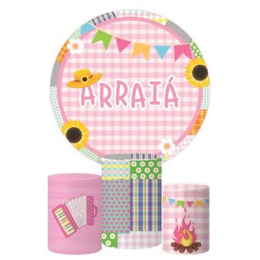 Imagem de Trio Capa Cilindro + Painel Redondo Arraia Rosa - DECORANDO E GRUDANDO
