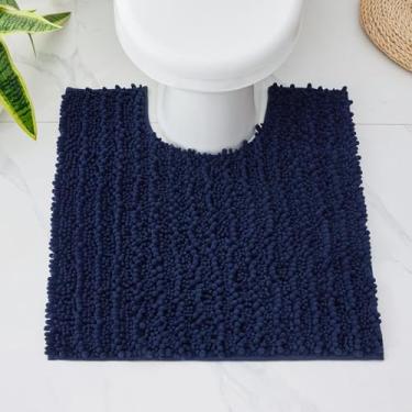 Imagem de Disolla Tapete higiênico 61 x 61 cm antiderrapante tapete de banheiro em forma de U tapete de contorno lavável para vaso sanitário absorvente tapete grosso, azul marinho