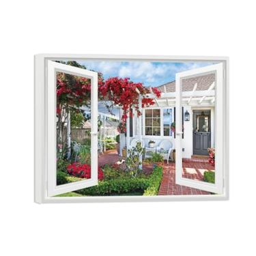 Imagem de Falsas Janelas Paisagens Impressões em Tela-Casa jardim-Quadro Arte Moderna-Natureza Pintura Pronta para Pendurar Tela Embrulhada 60x80cm