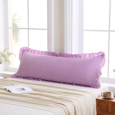 Imagem de Merryword Fronha de travesseiro de corpo roxa lavanda 50,8 x 137,2 cm de comprimento fronhas com babados chiques desgastados decoração de franja para o corpo fronha fofa