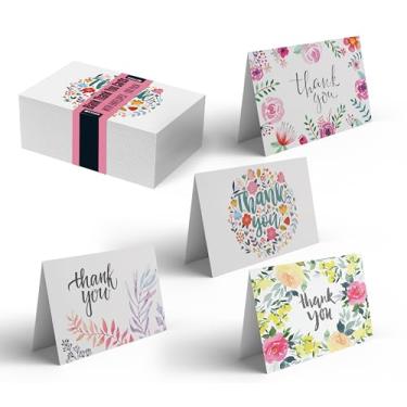 Imagem de Better Office Products Cartões de agradecimento com envelopes, 4 designs de capa, em branco dentro, todas as ocasiões, chás de bebê, formatura e casamentos, coleção floral, pacote com 100