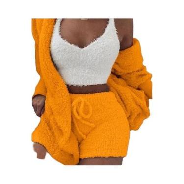 Imagem de Conjunto De Pijamas Femininos De Inverno, Espesso E Quente, Com Camise