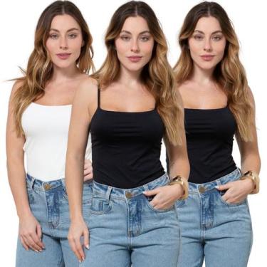 Imagem de Kit 3 Regatas Feminina de Alcinha em Poliamida - Maranne, Kit35, P