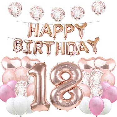 Imagem de Balão doce de 18 anos, decorações de aniversário de 18 anos, artigos de festa de aniversário de 18 anos, ouro rosa, número 18, balões de látex para meninas, meninos, mulheres, homens