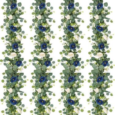 Imagem de Guirlanda de flores de eucalipto artificial TOCHGREEN azul branco 4 un