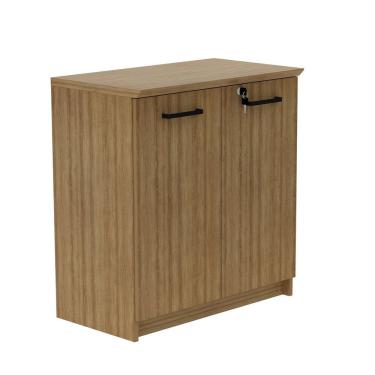 Imagem de Balcão 2 Portas 70cm com Chave Tampo de 25mm e Puxador em Metal Office Amêndoa/Preto