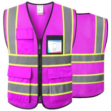 Imagem de Colete de segurança Ekkosafety roxo refletivo de 8 bolsos com zíper