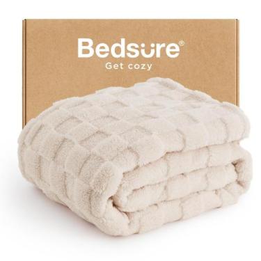 Imagem de Cobertor Bedsure Light Bege Fleece quadriculado 125x150cm
