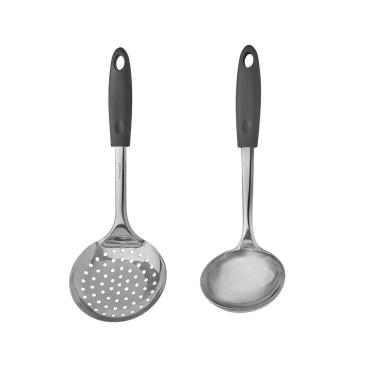 Imagem de Jogo de Talheres em Inox Concha e Escumadeira com Cabo Cinza  Elegância e Qualidade