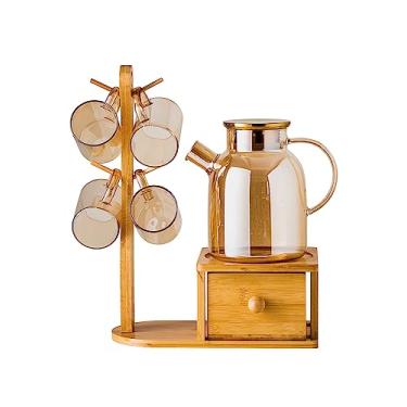 Imagem de Jarro Conjunto de pote suco frutas vidro âmbar jarro água fria para uso doméstico com grande capacidade e resistência a altas temperaturas