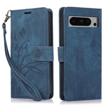 Imagem de Capa carteira para Google Pixel 8 Pro, capa de telefone de couro com padrão de borboleta de orquídea com 3 compartimentos para cartão e 1 compartimento para dinheiro, fivela magnética à prova de