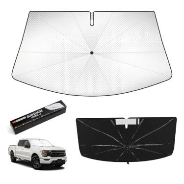 Imagem de Veenjoy Guarda-sol de para-brisa para Ford F150 2015-2023 2024 2025, bloqueio de calor, mantém o carro fresco, proteção UV para-brisa, escudo de chuva de emergência e protetor de painel - prata ICY