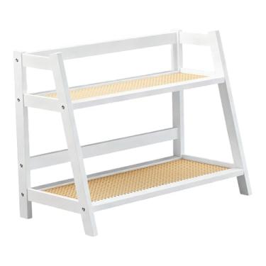 Imagem de Ｂｅｓｇａ Prateleira de armazenamento de mesa decorativa de 2 camadas com prateleira dupla para artigos diversos para casa, quarto, escritório, balcão de, White L