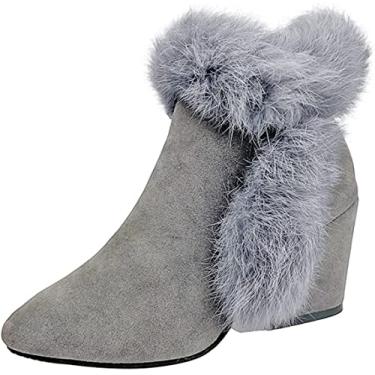 Imagem de Botas femininas de inverno e outono, bico fino, bico fino, sapatos sólidos, Cinza, 41 BR