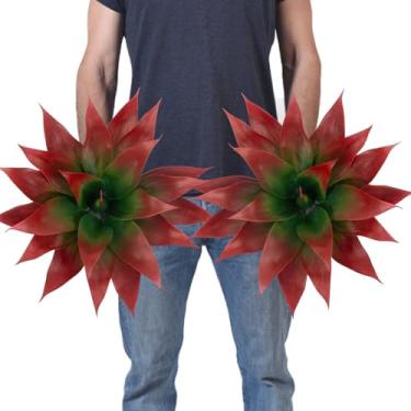Imagem de Pacote com 2 plantas falsas, plantas artificiais de agave, grandes resistentes a UV, para decoração interna e externa, plantas tropicais, suculentas, vegetação, decoração interna, 21 lâminas (vermelho