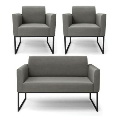Imagem de Sofá Namoradeira Com 2 Poltronas Base Industrial Preto Marisa Suede Gr
