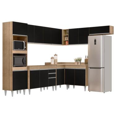 Imagem de Armário De Cozinha Modulada De Canto 8 Peças Cp01 Balcão Castanho/preto - Lumil