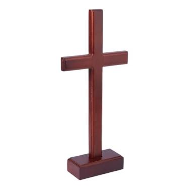 Imagem de DICOSMETIC Crucifixo de cruz de madeira para parede e mesa, cruz cristã em pé ou pendurada, crucifixo de Jesus de madeira 31,5 x 14,5 cm com suporte destacável para decoração de casa de igreja de