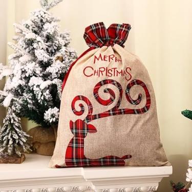 Imagem de Bolsa de cordão de Natal, bolsa de lembrancinha xadrez com alças, bolsa de armazenamento de tecido para guloseimas, Caqui, 3 x 1 x 4 inches