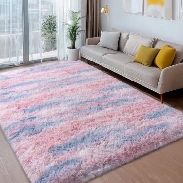 Imagem de Ailyei Tapetes felpudos macios para quarto, 10 x 15 cm, abstrato, rosa, felpudo, para sala de estar, tapete de pelúcia luxuoso, quarto de meninas, crianças, dormitório, decoração de casa, atualização