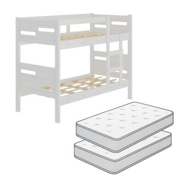 Imagem de Beliche Estrela Vira Duas Camas 100% MDF com Escada e Colchão Branco