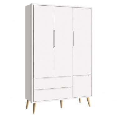 Imagem de Guarda-roupa Retrô 3 Portas Théo New Branco Fosco Com Natural - Moveisaqui