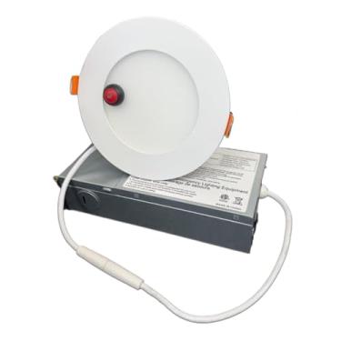 Imagem de E2 LIGHTING Downlight de 10.1 cm, 5 CCT ajustável 2700K-5000K, 100-277V Triac Dimmer@120V uso comercial interno, luz de emergência embutida (classificação de fogo) (4 polegadas W/EM)