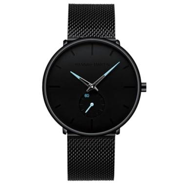 Imagem de Relógio masculino moderno, preto, ultrafino, impermeável, aço inoxidável, quartzo, relógio de pulso unissex, Azul