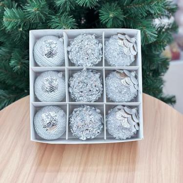 Imagem de Bolas de Natal, 9 peças, 8 cm, bolas de Natal, champanhe, pingente de decoração de árvore de presente para decoração de guirlanda de Natal (prateado)