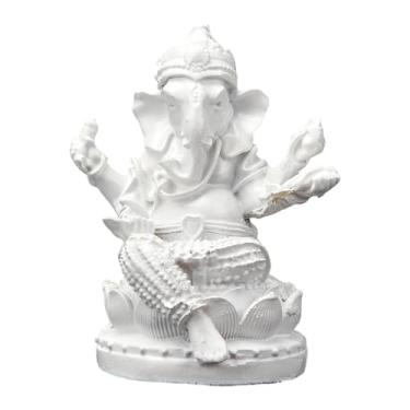 Imagem de KiBcsLic Estátua do Senhor Ganesha, escultura religiosa de Buda, item de colecionador, arte e artesanato, estatueta de Ganesha, ornamento para prateleira, Branco 4.7x4.2x6cm