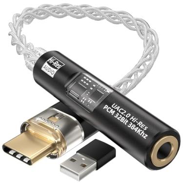 Imagem de bakibo Amplificador de fone de ouvido USB C DAC Dongle HiFi USB C para adaptador de áudio de 3,5 mm, USB de alta resolução de 32 bits/384 kHz para conector de fone de ouvido, amplificador DAC portátil