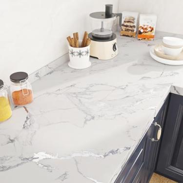 Imagem de ReWallpaper Papel de parede de mármore branco descasque e cole bancadas à prova d'água papel de parede de cozinha 15,8 cm × 9,27 m