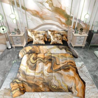 Imagem de Jogo de cama de casal com veia de mármore, 7 peças, clássico, macio, simples, moderno, clássico, arte de aquarela, arte e lençol, estilo retrô, decoração de casa de mármore