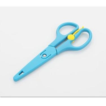 Imagem de 1 tesoura de metal de plástico DIY para estudantes com elasticidade para álbum de recortes, papel de tesoura, material de papelaria escolar (azul (1 peça))