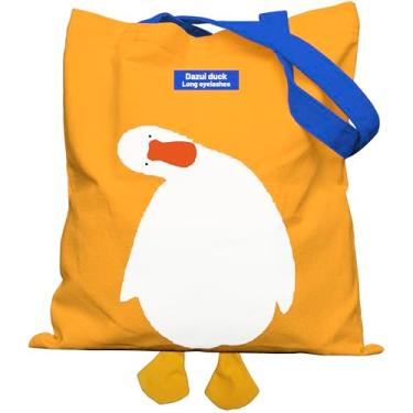 Imagem de METALPHA Sacola de lona com design fofo de pato com fecho magnético - Bolsa divertida de ganso com bolso interno com zíper (bolsa amarela de pato)