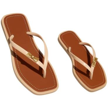 Imagem de Rasteirinha Chinelo Feminino Luxo Laço Dourado | Chinelo Flat Confortável Verão | Sandália Casual Elegante para Praia e Dia a Dia (Bege, BR, Adulto, Faixa Numérico, 35, 36)