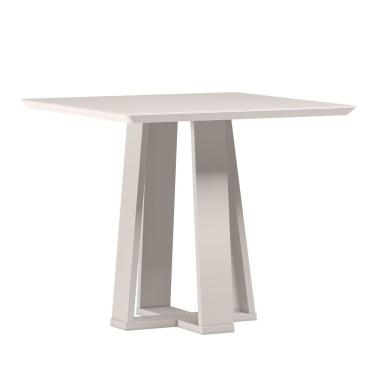 Imagem de Mesa De Jantar Quadrada 4 Lugares 90cm Tampo Mdf Com Vidro Valencia Off White - New Ceval