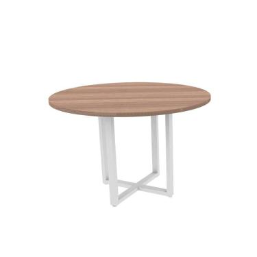 Imagem de Mesa De Reunião Redonda 110 X 110 Cm Pé Tubular Pe25 Em Mdp Noce Naturalle E Base Branca