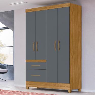 Imagem de Guarda Roupa Solteiro 4 Portas 2 Gavetas Madri - Freijo / Cinza Freijo / Cinza