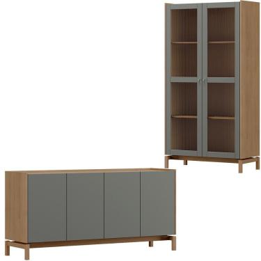 Imagem de Cristaleira 2p Vidro Balcao Buffet 4p 1g Oak Ferrolack Milani Store Oak Ferrolack