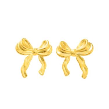 Imagem de Brincos femininos de aço inoxidável banhados a ouro 18 K - Brincos hipoalergênicos à prova d'água e antimanchas - nó de amor, estrela do mar, concha, asa de anjo, pérola, coração, laço, joia de